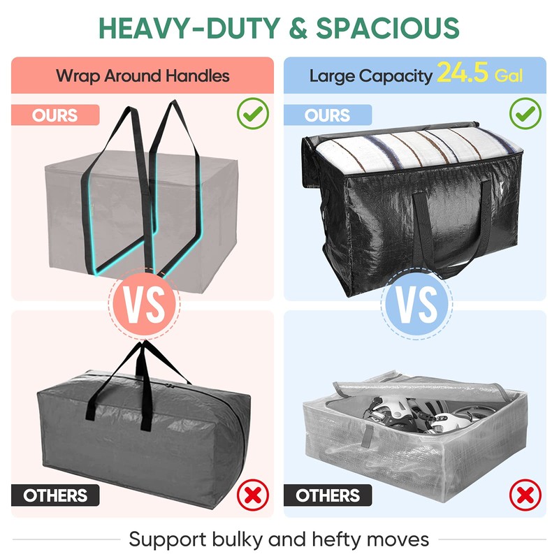 BALEINE 8-Pack Oversized Moving Bags with Reinforced Handles, Heavy-Duty Storage