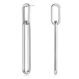 MUYAN Silver Long Geometric Drop Dangle Earrings for Women Silver Long Paperclip Link Dangle Earrings Jewelry