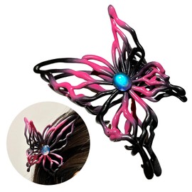 TAKANAP Y2K-Inspired Hair Clips for a Trendy Throwback Twist! Black Pink Y2k Butterfly Accessories Gothic Jewelry Metal Big Hair Claw Clips for Girl Women(Black A Butterfly)