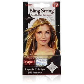 Mia Bling String, Sparkly Hair Extensions, Hair Accessory, Hair Tinsel on a Spool, Hologram Red and Silver + 10 clips, For Women, Hair Stylists, Girls 1pack