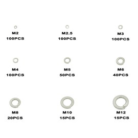 MCMASKE 540PCS Metric 304 Stainless Steel M2 to M12 Split Lock Washers Assortment Kit,for M2 M2.5 M3 M4 M5 M6 M8 M10 M12 Screws/Bolts