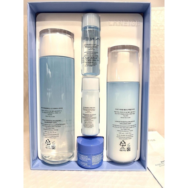 Laneige Essential Balancing Set Light 5pcs: Emulsion,Skin Refiner,Water Mask NIB