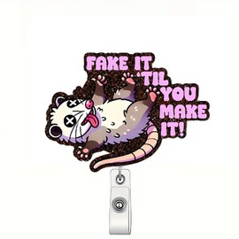 Fake IT TIL You Make IT Cute Rat Badge Reel Holder Retractable with ID Clip for Nurse Nursing Name Funny Tag Card Badge Holder Alligator Clip for Medical Assistant Nursing Student Doctor Office