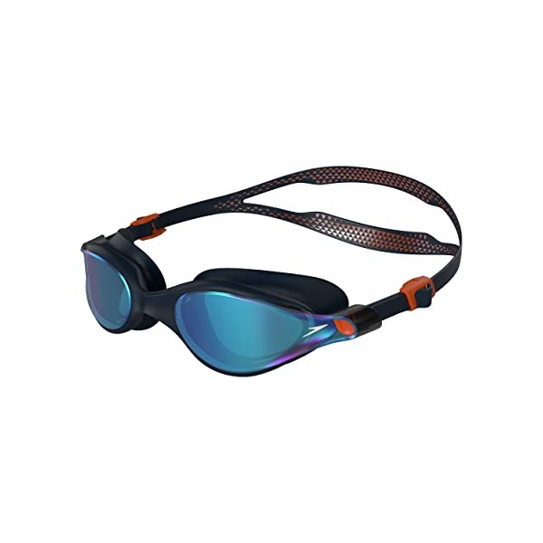 Speedo Unisex Adult V-Class Vue Mirror Swimming Goggles, True Navy/Dragonfire Orange/Sapphire Violet, One Size