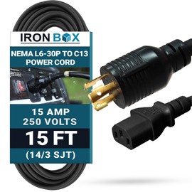 IronBox Electric NEMA L6-30P to C13 Power Cord - 15A, 250V, 14/3 SJT - UL Listed Power Plug and Cable - Heavy Duty Power Supply for Data Centers, PDU, High Powered Devices, Generators and More (15 ft)