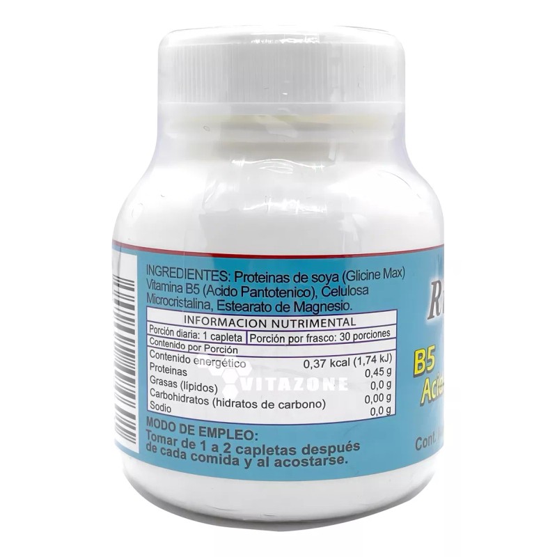 Riket Vitamina B5 Ácido Pantoténico 30 Capletas De 400 Mg