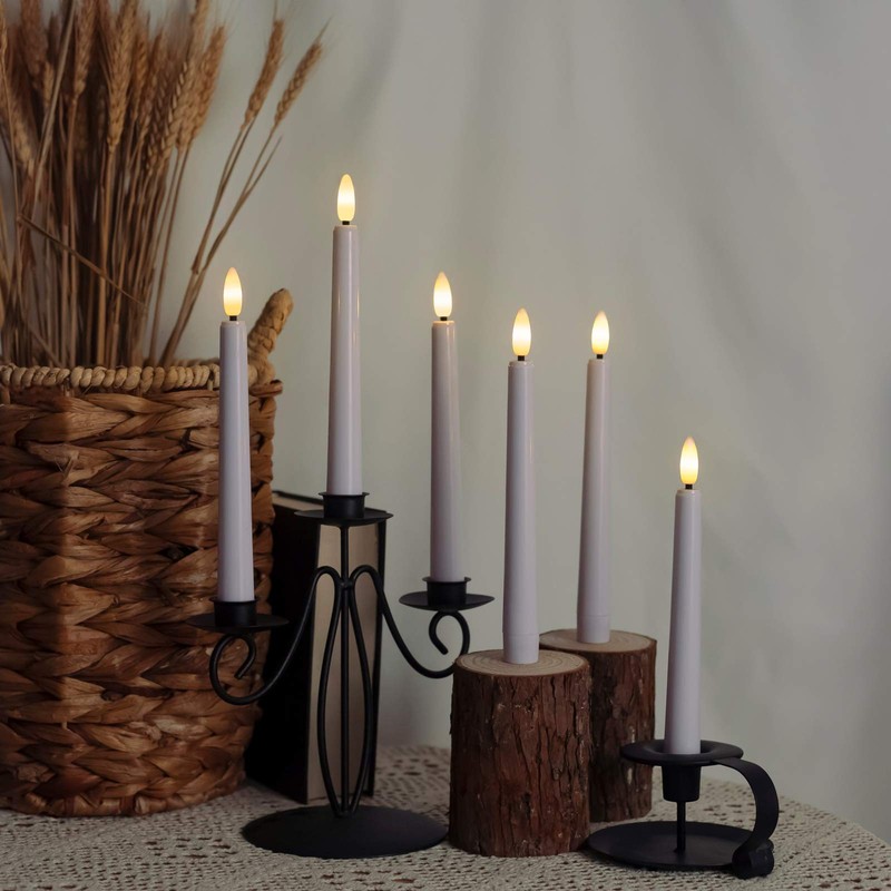 FREEPOWER 6PCS Flameless Window Candles with Gold Candle Holders, Battery