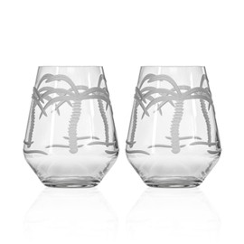Rolf Glass Palm Tree Stemless Wine Glass 18oz | Set of 2 Wine Tumblers | Lead-free Engraved Coastal Glassware | Made in the USA