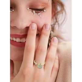 Evil Eye Ring for Women Silver Adjustable Wrap Open Evil Eye Rings Third Eye White Zircon Ring for Teen Girls Eyes Evil Mid Rings Gifts for Mom Graduation Gift (Gold)