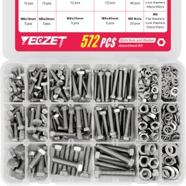 YEEZET 572pcs M5 M6 M8 Bolts and Nuts Kit,304 Stainless Steel Metric Heavy Duty Bolt Assortment Set,13 Sizes,Length from10-40mm