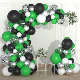 Grün Schwarz Weiß Ballon Bogen Girlande Kit - Grün Schwarz Ballons Metallic Silber Weiß Ballon für Dschungel Fußball Geburtstag Hochzeit Braut Dusche Jahrestag Party Dekorationen