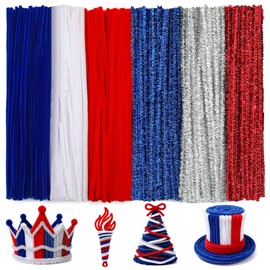 600 PCS Pipe Cleaners, Red Blue White Pipe Cleaners Bulk for Crafts Flowers, Bouquet Making, Chenille Stem for Home Independence Day Decorations