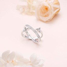 DAOSHANG 925 Celtic knot Ring Sterling Silver Ring for Women Celtic triangle CZ Simulated Ring Criss Cross X Ring Size 7, Sterling Silver, Zircon