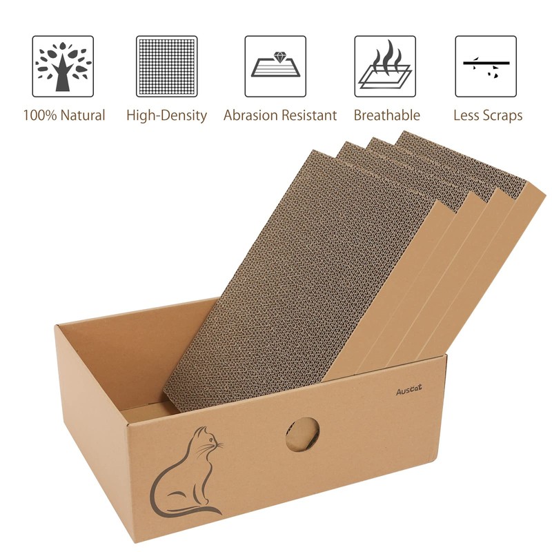 AUSCAT Cat Cardboard Scratcher, 4 PCS Reversible Cat Scratching Boards