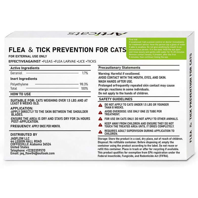 Cat Flea & Tick Care Drops, Easy-Apply Topical Formula for