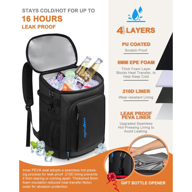 Capolo Cooler Backpack Insulated Waterproof for Women Men, Leak Proof