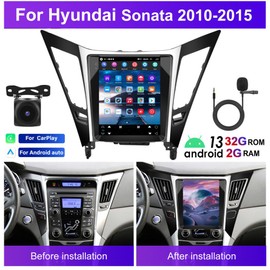 9.7" 4G+64G Android 14 Double Din Car Stereo for Hyundai Sonata 2011-2015 HD Touchscreen Car Radio Receiver Head Unit w/Wireless Carplay and Android Auto GPS Navi Bluetooth WiFi FM AHD Backup Camera