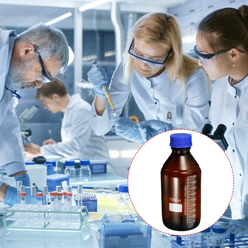 PATIKIL 1000mL Reagent Media Bottle, 2Pcs Round Graduated Glass Storage