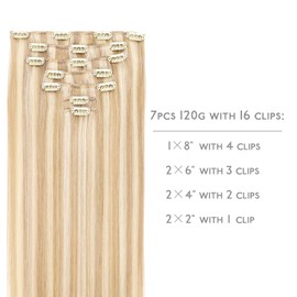 Wennalife WENNALIFE Clip in Hair Extensions Human Hair 20 Inch 120g 7pcs Dirty Blonde Highlighted Bleach Blonde Hair Extensions Clip in for Women Real Human Hair Rallonge Cheveux Extensions