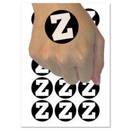Letter Z Uppercase Fun Bold Font Temporary Tattoo Water Resistant Fake Body Art Set Collection - 54 1" Tattoos (1 Sheet)