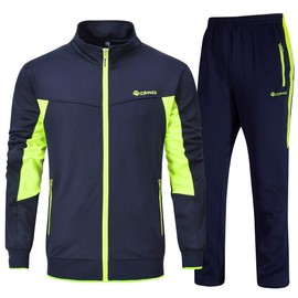 YSENTO - Conjunto de chándal para hombre, 2 piezas, trajes de correr para calentar, conjuntos de chándal, 2-Navy + Fluorescent Green, M