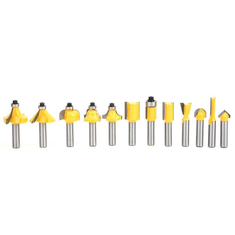 12 Pcs Router Bit Yellow Carbide Cemented Woodworking Milling Cutter