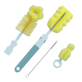 SEBIKAM 4-in-1 Baby Bottle Brush Set, Scratch-Free Sponge & Long Handle Cleaner for Wide/Standard Neck Bottles, Nipple, Sippy Cups & Straws, Quick Dry Design (Green)