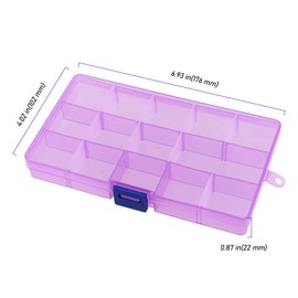 ZEONHEI 12 Pack 15 Grids Plastic Storage Box with Compartments, Craft Bead Storage Organiser Box with Adjustable Dividers, Colored Diamond Art Storage for Craft Sewing Screws Jewellery, 4 Colours