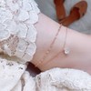 18k sparkling shining chain cubic two-line silver anklet yellow gold