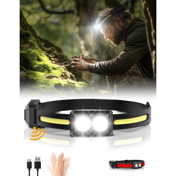 Headlamp Rechargeable, 270°Wide-Beam Head lamp LED with Motion Sensor for