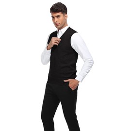 AIYINO Men's Sleeveless Jumpers Tank Top V Neck Sweater Vest with Ribbed Edge(UK Size X-Large Black)