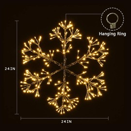 Lightshare 24Inch 240 Led Starburst Snowflake Light, Twinkle and Warm White Lights, Silver Finish, Plug in for Home Garden Decoration,Wedding,Birthday,Christmas,Holiday,Party Decoration, Extra Screws
