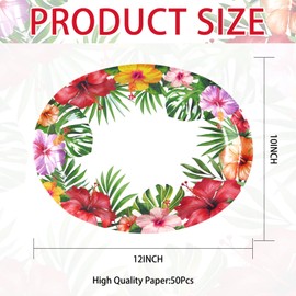 Grencian 50 Pcs Hawaiian Luau Oval Paper Plates 10"×12" Large Tropical Aloha Party Plates Disposable Heavy Duty Hawaiian Floral Luau Serving Tray for Summer Beach Birthday Party Supplies Decorations