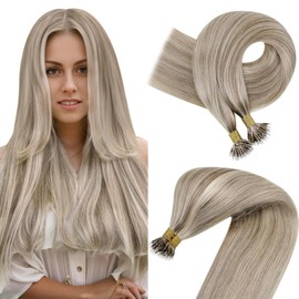 Easyouth Ash Blonde Nano Hair Extensions Real Human Hair Nano Beads Extensions Straight Human Hair Nano Ring Hair Extensions Blonde #18/613 20inch 50g 50s