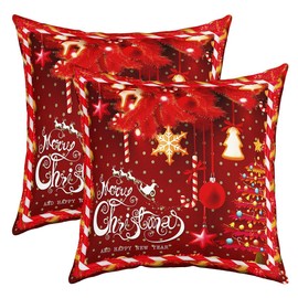 Christmas Pillow Cases Cushion Covers 55x55cm Set of 2 Soft Xmas Snowflake Throw Pillow Covers for Kids Christmas Tree Room Decor Luxury Decorative Throw PillowCases Red Happy New Year Cushion Cases