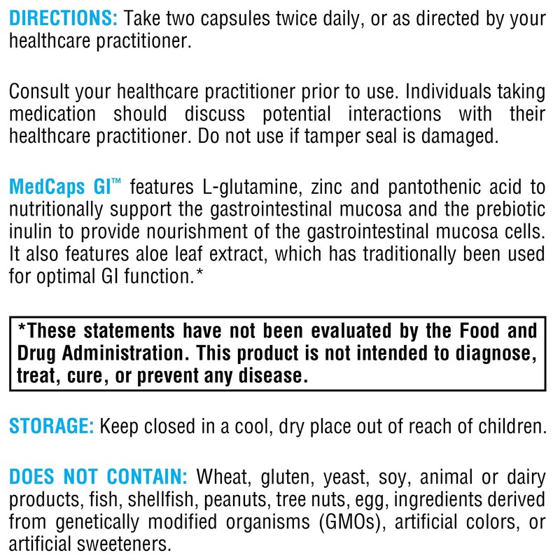 XYMOGEN MedCaps GI - L Glutamine, Inulin Prebiotic Fiber +