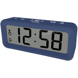 Techno Line WT175 Mini Alarm Clock/Traveler Alarm Clock with Temperature and Humidity, Date, Timer, Countdown Weekday Alarm, Weekend Alarm or 7 Day Alarm, Magnetic Housing