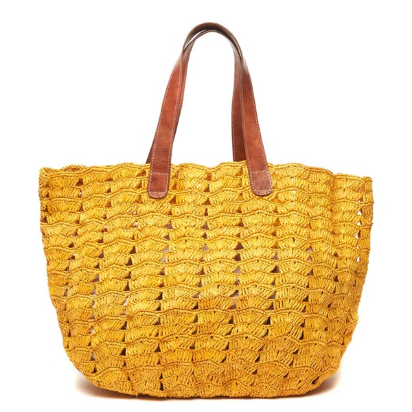 MAR Y SOL Paros Scalloped Open Crocheted Raffia Carryall Tote