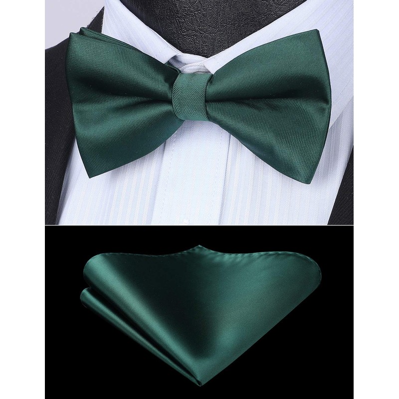 HISDERN Bow Tie Pre-Tied Men's Bow Tie with Pocket Square
