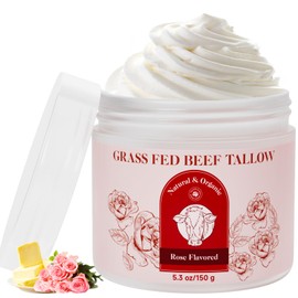 HZENPPOR Beef Tallow for Skin, Beef Tallow For Face, Tallow Face Moisturizer, Rose-Flavoured Whipped Tallow Face Cream Moisturizer Beef Tallow Blam Grass Fed Body Lotion Skin Care, 5.3 OZ (Pack of 1)