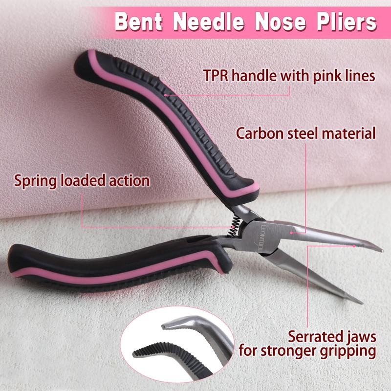 LEONTOOL 5 Inches Mini Bent Needle Nose Pliers with Serrated