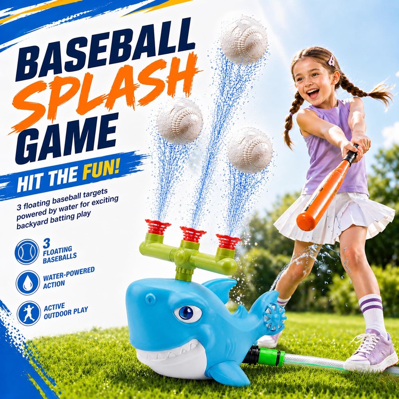 Shark Water Sprinkler Toy, 4-in-1 T Ball Splash Game for
