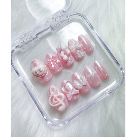 Pink Aurora Beam (+-ω◕)ﾟ+.ﾟHandmade Nail Tips - Almond / 핑크 오로라 빔 (+-ω◕)ﾟ+.ﾟ수제네일팁 - 아몬드