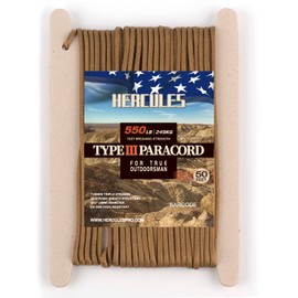 HERCULES Paracord Guy Rope, Camping Rope, Tent Rope, Outdoor Use, Load Capacity 551.1 lbs (250 kg), 7 Cores, Brown, 33.1 ft (15 m)