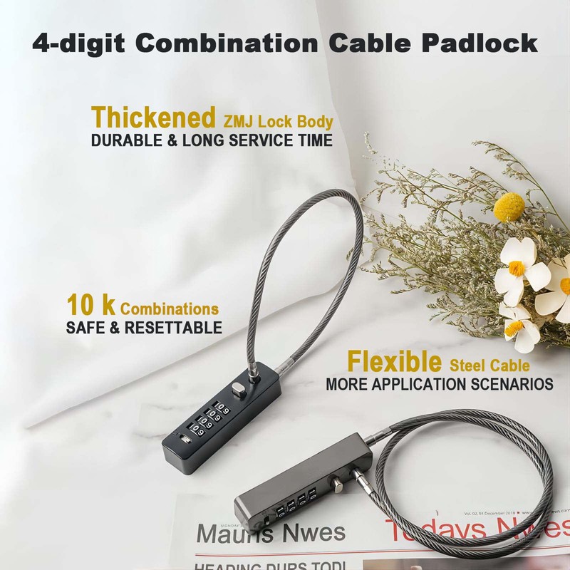 Tcyoatoa Cable Locks with Combination, 23-3/5 Inches Braided Steel Locking