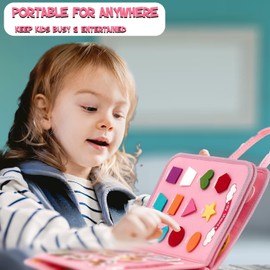 QuickMart 5-in-1 PINK Toddler Busy Board – Montessori Sensory Toy for Early Learning, Fine Motor Skills & Travel – Educational Gift for Kids