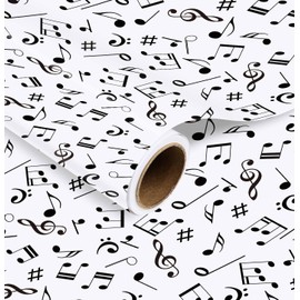 AVXINSOK Music Notes Wrapping Paper Roll 17 Inch x 33 Feet Black and White Music Gift Wrapping Paper for Gifts Birthday Wedding Musical Notes Party
