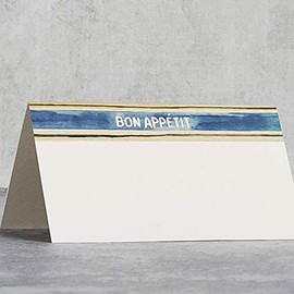 Nancy Nikko Bon Appetit French Place Cards (Blue) for Dinner Parties and Events. Table Tent Style, Scored for Easy Folding. Available in Packages of 12, 25, 50 (25)