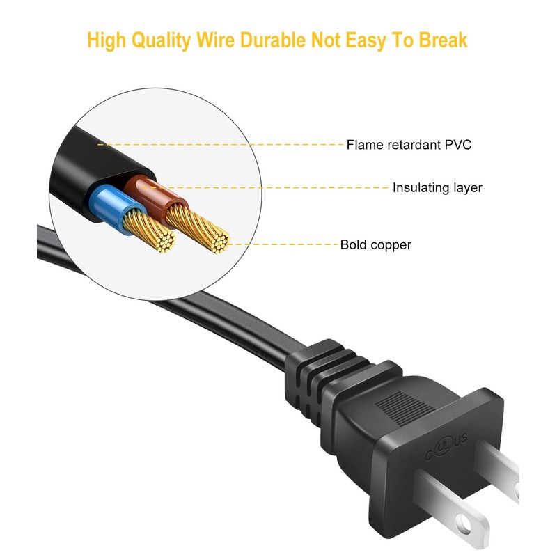 Universal 2-Prong AC Power Cord to 2-Slot Mini Fridge Replacement