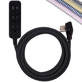 Cordinate 3 Outlet Power Strip Indoor Extension Cord 16 Gauge 10 Ft 3 Prong Braided Extension Cords Flat Extension Cord ETL Listed Black 42024